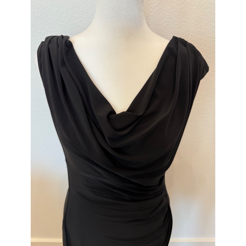 Lauren Ralph Lauren Black Sleeveless Cowl Neck Dress Ruched Sheath Bodycon 6 - Picture 3 of 9